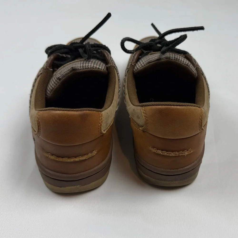 Vtg Timberland Mens Deck Shoes US 9 Leather/Canvas Plaid Brown